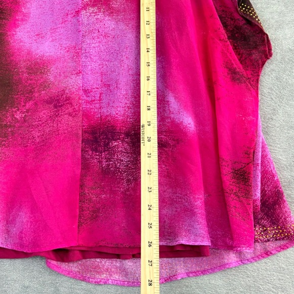 World Unity Woman 2X Pink Purple Abstract Print Studded Sheer Overlay Top Blouse - Picture 8 of 8